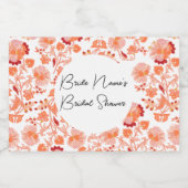 Klassieke oranje bloemprint bruidsdouche sparkling wijnetiket (Enkel label)