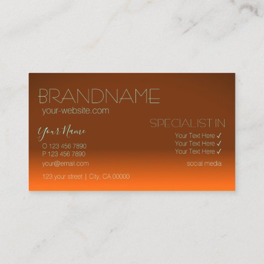 Klassieke Oranje en Blauwgroen Chic Mirror Letters Visitekaartje (Achterkant)