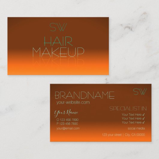 Klassieke Oranje en Blauwgroen Mirror Letters Mono Visitekaartje (Voorkant / Achterkant)