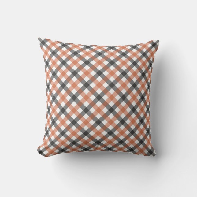 Klassieke oranje en witte geruite kussen (Voorkant)