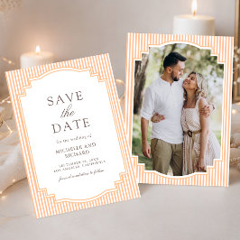 Klassieke Oranje Gestreepte Foto Huwelijk Save The Date