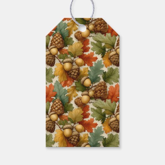 Klassieke Oranje Groene Denneappels Eikels Cadeaulabel (Voorkant)