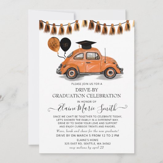 Klassieke oranje kever met ballonnen Drive By afst Kaart (Voorkant)