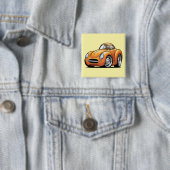 Klassieke oranje Toon-auto Vierkante Button 5,1 Cm (In situ)