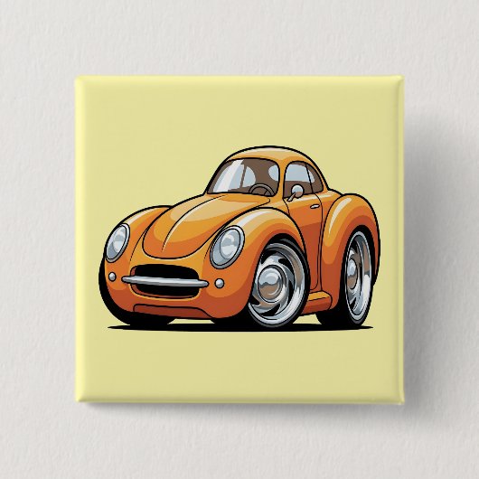 Klassieke oranje Toon-auto Vierkante Button 5,1 Cm (Voorkant)