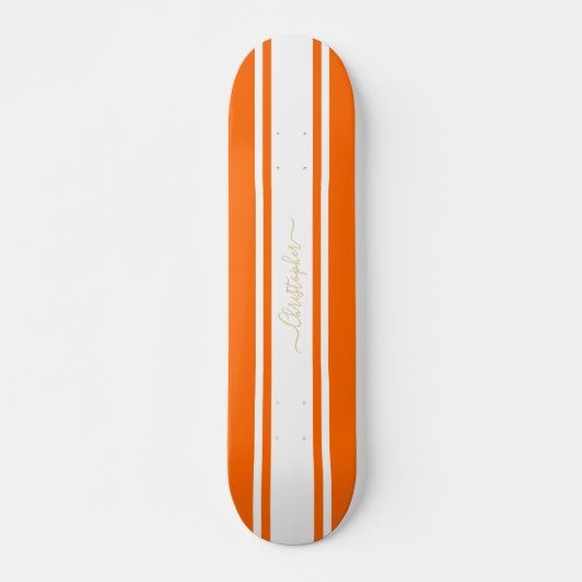 Klassieke Oranje witte racestapes Gold-monogram Persoonlijk Skateboard (Voorkant)