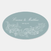 Klassieke Ornament Dusty Blue Wedding Logo Ovale Sticker (Voorkant)
