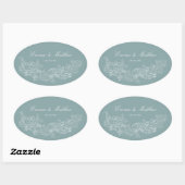 Klassieke Ornament Dusty Blue Wedding Logo Ovale Sticker (Vel)
