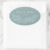 Klassieke Ornament Dusty Blue Wedding Logo Ovale Sticker (Tas)