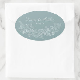 Klassieke Ornament Dusty Blue Wedding Logo Ovale Sticker