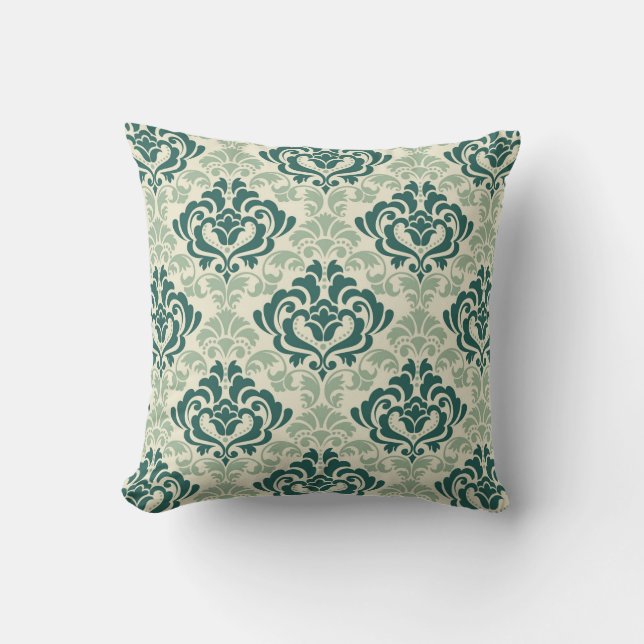 Klassieke Ornamental Damask Green Floral Kussen (Voorkant)