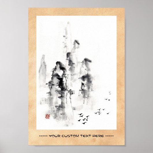 Klassieke orthologische chinese sumi-e-inktbergscè poster (Voorkant)