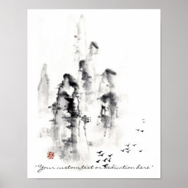 Klassieke orthologische chinese sumi-e-inktbergscè poster