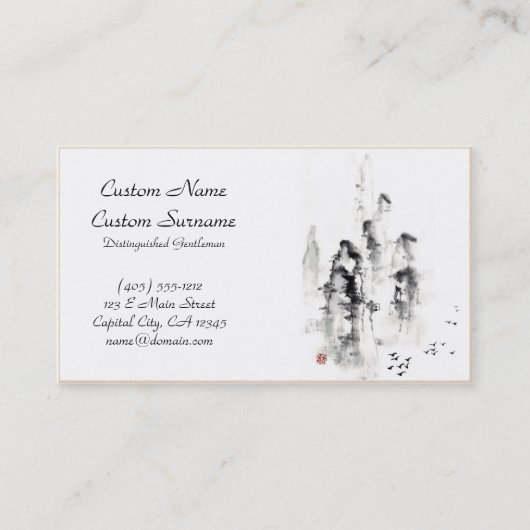 Klassieke orthologische chinese sumi-e-inktbergscè visitekaartje (Voorkant)