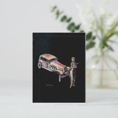 klassieke oude auto en 1920-stijl art deco lady briefkaart (Staand voorkant)