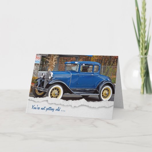 Klassieke oude auto met hond kaart (Voorkant)