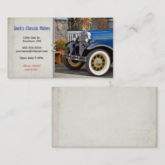 Klassieke oude auto visitekaartje (Voorkant / Achterkant)
