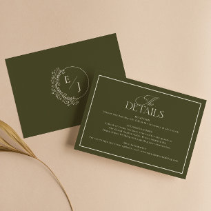 Klassieke Oude Geld Olijfgroene Elegante Trouw Informatiekaartje