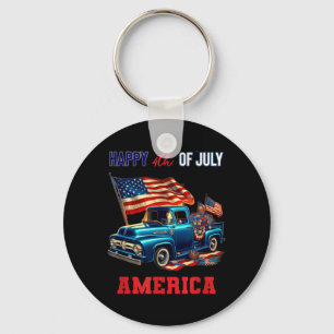 Klassieke Oude Pick-up Truck 4 juli Patriottisch Sleutelhanger