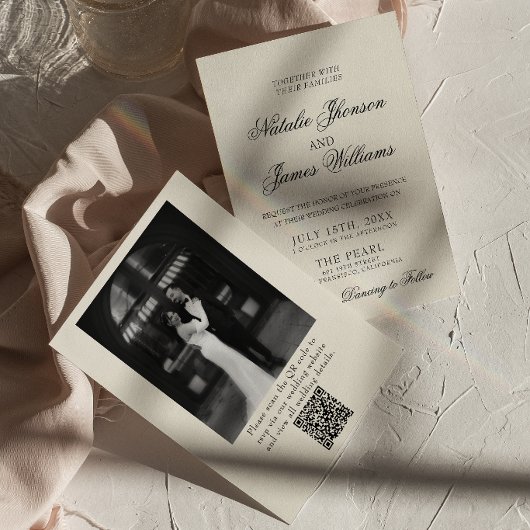 Klassieke Oude Rijke Retro Foto QR Code Trouwdag Kaart