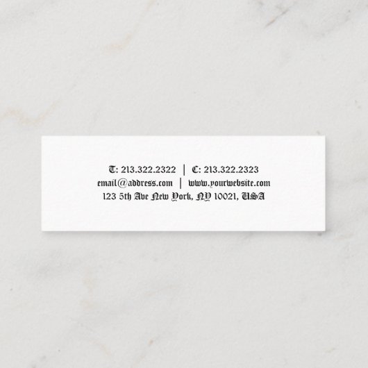 Klassieke oude tekst Sjabloon handschrift Mini Visitekaartje (Achterkant)
