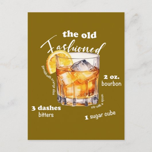 Klassieke Ouderwetse Recept Cocktail Art Briefkaart (Voorkant)