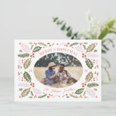 Klassieke Ovale Hollybessen Foto | Kleurrijk Helde Feestdagenkaart (Staand voorkant)