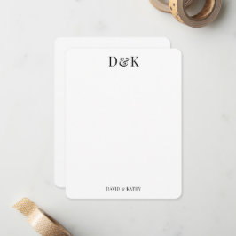 Klassieke Paar Monogram Namen Bruiloft Dank u Notitiekaartje