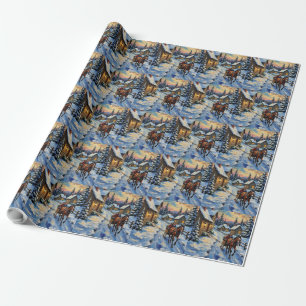 Klassieke paardenslee op besneeuwde Kerstmis Cadeaupapier