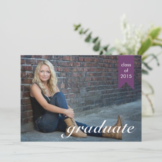 Klassieke Paarse aankondiging van het Afstuderen - (Staand voorkant)