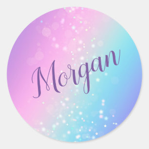 Klassieke paarse & blauwe Bokeh ster, naam of mono Ronde Sticker