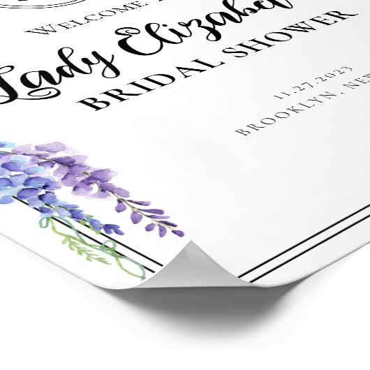 Klassieke paarse bloemen bruiloft feestelijke begr poster (Hoek)