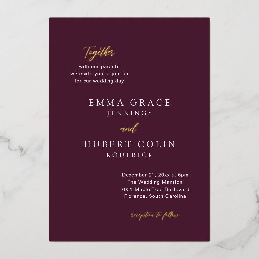 Klassieke Paarse elegante bruiloft Folie Uitnodiging (Voorkant)