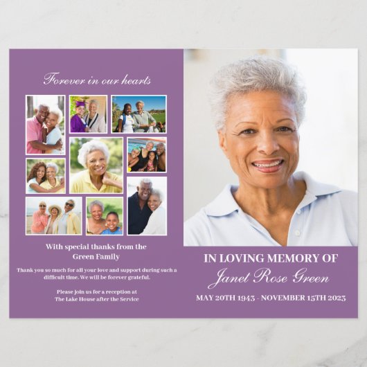 Klassieke Paarse Loving Memory Funeral Program (Voorkant)