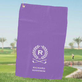Klassieke Paarse Monogram Naam Krans Aangepast Golfhanddoek