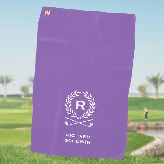 Klassieke Paarse Monogram Naam Krans Aangepast Golfhanddoek