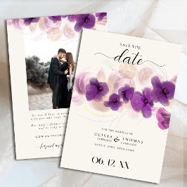 Klassieke Paarse orchidee Modern Boho foto bruilof Save The Date