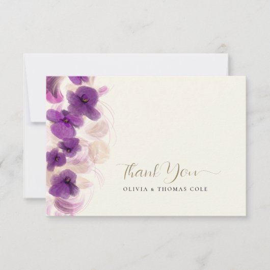 Klassieke Paarse orchideeën Gold Weddenschap Harte Bedankkaart (Voorkant)