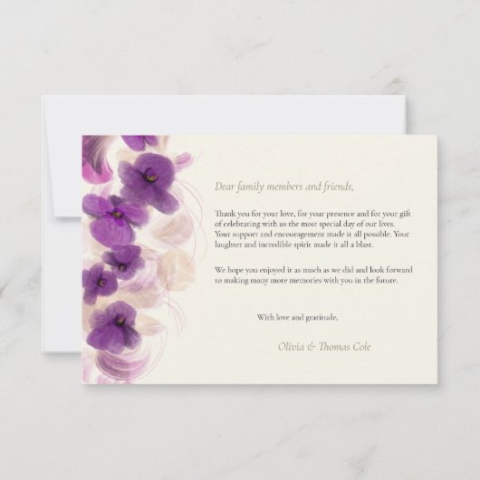 Klassieke Paarse orchideeën Gold Weddenschap Harte Bedankkaart (Achterkant)