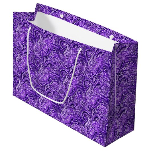 Klassieke Paarse Paisley Large Gift Bag Large Cadeautasje (Voorkant Gekanteld)