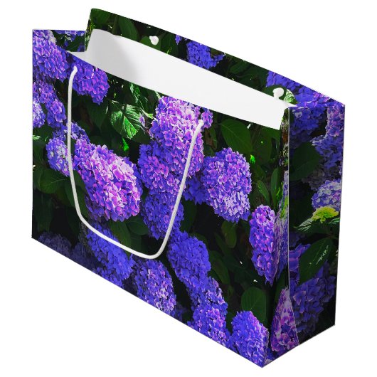 Klassieke Paarse Realistic Hydrangea Gift Bag Groot Cadeauzakje (Voorkant Gekanteld)