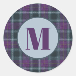 Klassieke Paarse Turquoise Geruite Monogram Envelo Ronde Sticker