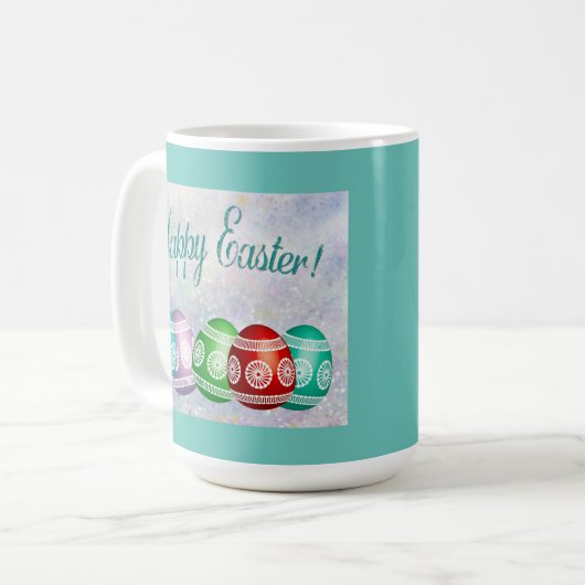 Klassieke Paaseieren Mok Kleurrijke Eieren & Blauw (Voorkant links)