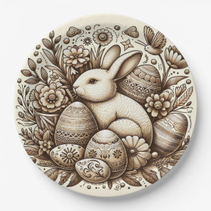 Klassieke Paashaas Bloemen & Eieren 1e Verjaardag  Papieren Bordje