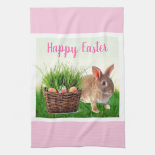 Klassieke Paashaas en vakantie mand / Roze Theedoek