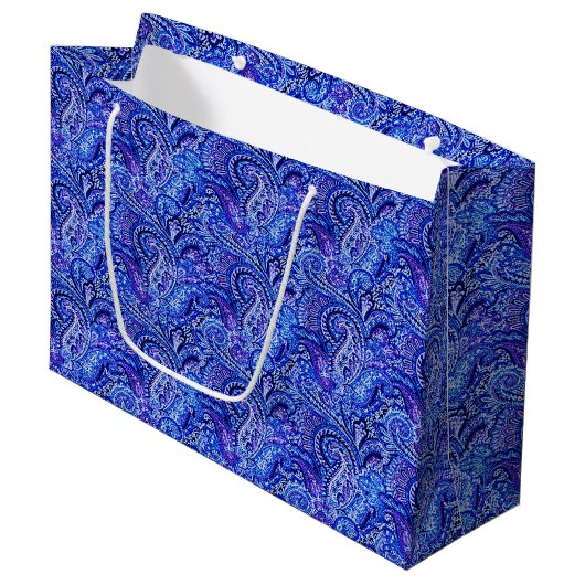Klassieke Paisley Vibrant Blue Large Gift Bag Large Cadeautasje (Voorkant Gekanteld)