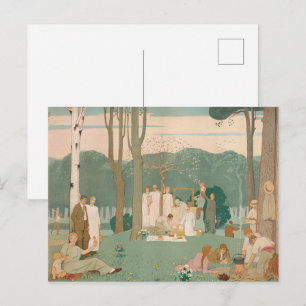 Klassieke panoramische picknick in het berkenbos briefkaart