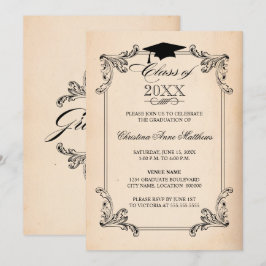 Klassieke papierlook en ornament afstudeerceremoni kaart