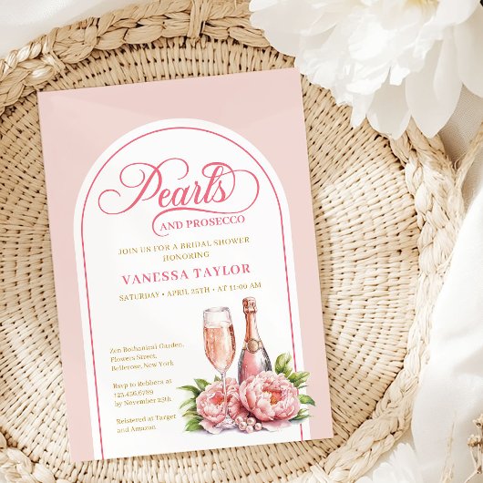 Klassieke Parels en Prosecco Bruidsfeest Kaart