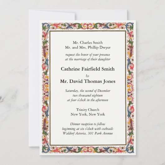 Klassieke parelwitte Floral Border Wedding Kaart (Voorkant)